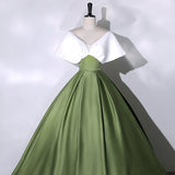 Solvbao Green and White Satin Long Party Dress, Ball Gown Long Formal Dress