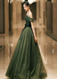 Solvbao Dark Green Sweetheart Off Shoulder Long Formal Gown, Green Sweet 16 Dresses