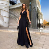 SOLVBAO European and American Women's Clothing Foreign Trade Women's Clothing  Hot  Cross Border Summer Solid Color Lengthened Evening Dress Dress