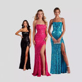 SOLVBAO Cross-Border European and American Sexy off-Neck Sequined Evening Dress Elegant Slit Banquet Party Dress