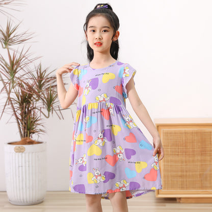 SOLVBAO 24 Summer Girls' Dress Children's Korean Princess Dress Cotton Silk Sleeveless Vest Skirt Little Girl Floral Skirt Wholesale