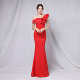 SOLVBAO 18732#6 Colors off-Shoulder Banquet Evening Dress Fashion Party Long Elegant Slim and Sexy Fishtail Dress