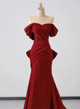 Solvbao Wine Red Off Shoulder Mermaid Long Party Dress, Wine Red Evening Dress Prom Dress