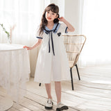 SOLVBAO Girl's Short-Sleeve Skirt Cotton College Style Blouse Princess Dress White Lapel Medium and Large Children's Dresses  Summer Dress