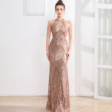 SOLVBAO Evening Dress Women's Elegant Light Luxury Goddess Fan High-End Noble Lady Banquet Party Long Slim Fishtail Dress