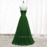 solvbao Green Beaded Tulle Sweetheart Tulle A-line Prom Dreess, Green Formal Dress Long Evening Dress