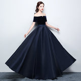 Solvbao Wine Red Satin with Velvet Prom Dress, Off Shoulder A-line Formal Dress Evening Dress