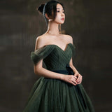 Solvbao Dark Green Sweetheart Off Shoulder Long Formal Gown, Green Sweet 16 Dresses