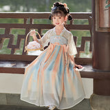 SOLVBAO Child Girl Ancient Chinese Clothing Dress Spring and Autumn Thin Hanfu Chinese Style Classical Tang Suit Jacket and Dress New Super Fairy