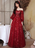 solvbao Wine Red Puffy Sleeves Sweetheart Party Dress,Wine Red Long Prom Dress