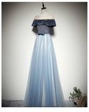 Solvbao Beautiful Light Blue Tulle with Velvet Long Party Dress, Prom Dress