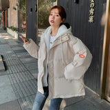 2023 winter down cotton-padded women's new thickened Korean version fake two pieces loose hooded jacket cotton-padded jacket wholesale