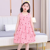 SOLVBAO Summer Child Girl Sleeveless Bourette Dress Princess Dress Vest Dress Summer Dress