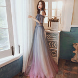 Solvbao Beautiful Off Shoulder Gradient Shiny Tulle Party Dress, A-line Tulle Prom Dresses