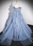 Solvbao Blue Tulle Beaded Off Shoulder New Style Prom Dress, Blue Sweet 16 Dress