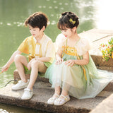 SOLVBAO Summer Children's Chinese Style Performance Wear Children's Day Girls' Han Chinese Costume Skirt Boys' Dance Costume