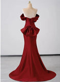 Solvbao Wine Red Off Shoulder Mermaid Long Party Dress, Wine Red Evening Dress Prom Dress