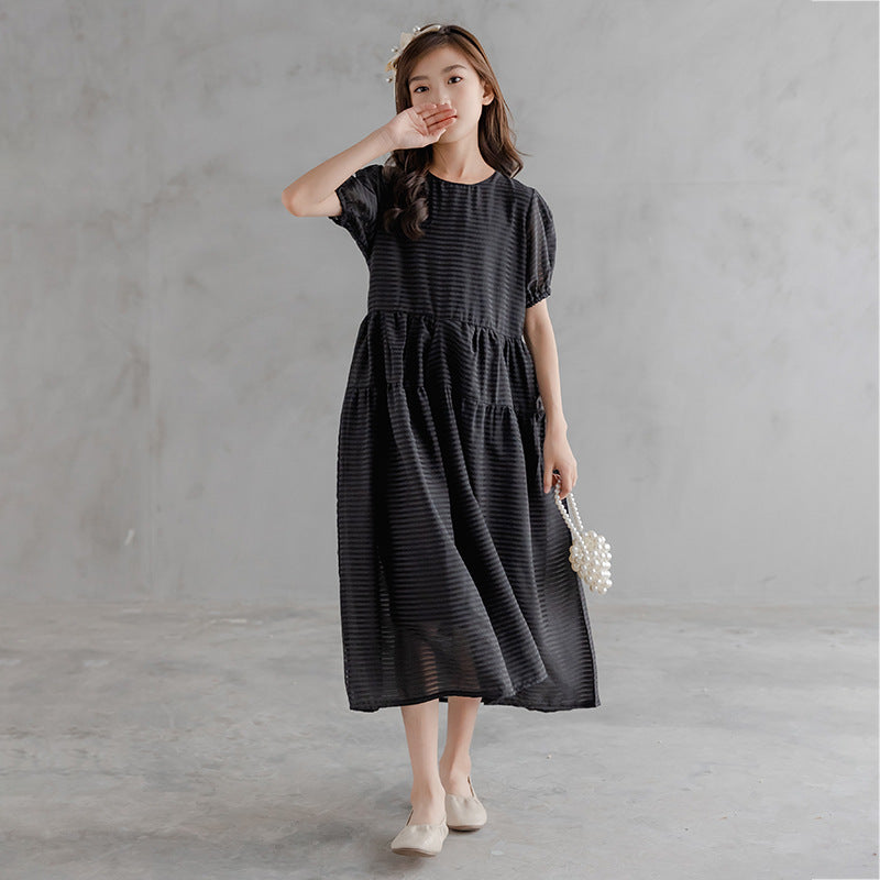 SOLVBAO Girls' Dress  Summer Korean Style Children's Clothing Mori Style High Waist Short Sleeve Girl Princess Dress Dress for Middle and Big Children