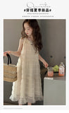 SOLVBAO Girls' Mesh Dress  Summer New Solid Color Strap Long Dress for Middle and Big Children Summer Beach Princess Dress