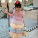 SOLVBAO Girls' Dress Summer  New Girls' Western Style Tulle Tutu Skirt Princess Dress Summer Clothes Children's Net Red Dress