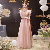 SOLVBAO Lotus Root Pink Long Banquet Evening Dress Women's Summer Birthday Party Dress Dress Temperament Student Art Exam Performance Clothing