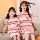 SOLVBAO Summer Girls' Nightdress Pure Cotton Children's Thin Short Sleeve Pajamas Air Conditioning Clothes Girls' Big Children Parent-Child Mother-Daughter Matching Outfit Wholesale