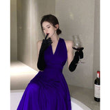 SOLVBAO High-End Birthday Party Dress Elegant Socialite Long Engagement Dress Sexy Backless Purple Halter Dress