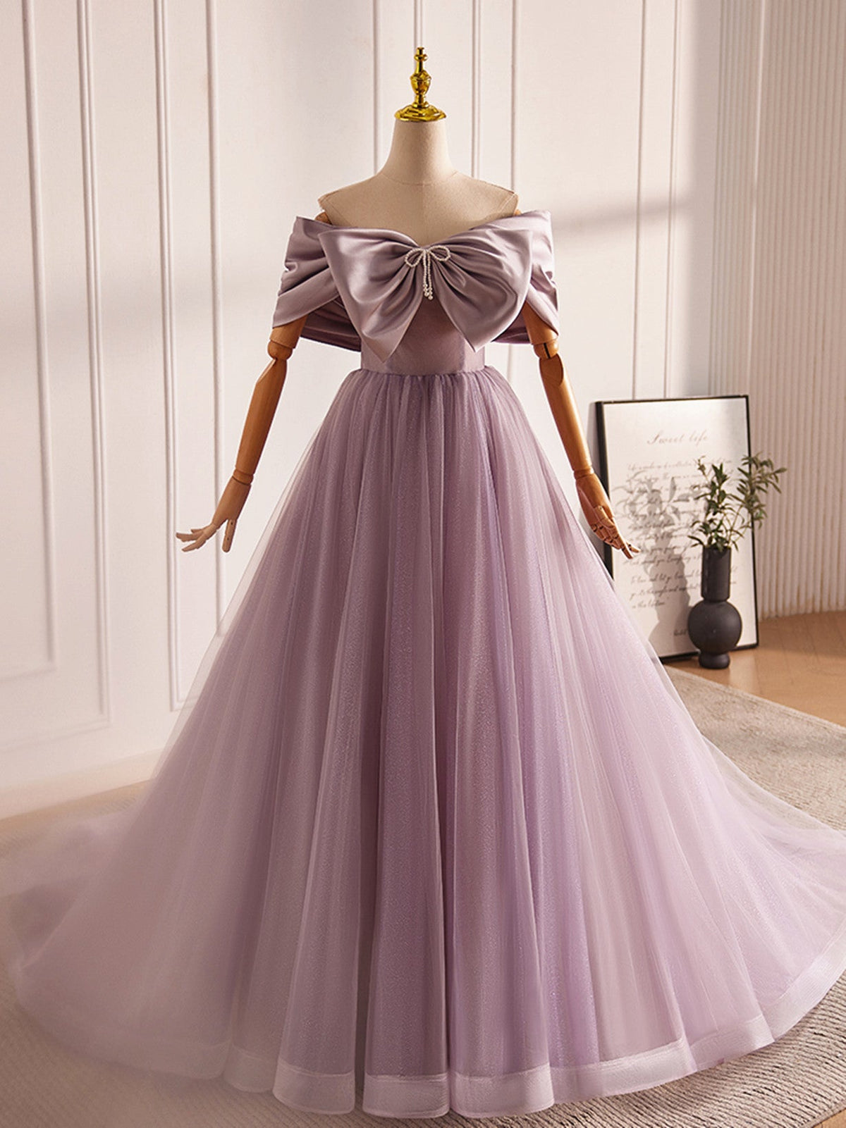 Solvbao Light Purple Tulle Sweetheart Long Formal Dress, Light Purple Evening Dress Prom Dress