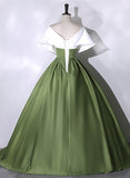 Solvbao Green and White Satin Long Party Dress, Ball Gown Long Formal Dress