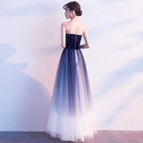 Solvbao Blue Gradient Tulle Simple A-line Party Dress, Blue Gradient Formal Dress Evening Dress