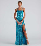 SOLVBAO Cross-Border European and American Sexy off-Neck Sequined Evening Dress Elegant Slit Banquet Party Dress