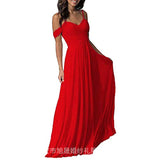 SOLVBAO Women's off-the-Shoulder Chiffon A- line Ruffled Bridesmaid Dress Long Evening Gown Formal Dress for Prom Party