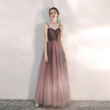 Solvbao Beautiful Gradient Tulle Straps Sweetheart Long Party Dress, Long Junior Prom Dresses