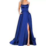 SOLVBAO Cross Border New Party Bridesmaid Dress Solid Color off-the-Shoulder Long Long Dress Small Trailing Banquet Evening Dress