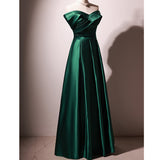 Solvbao Beautiful Green Satin A-line Off Shoulder Prom Dresses, Green Evening Dress Party Dresses