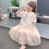 SOLVBAO Girls' Chinese Style Dress  Summer New Children's Han Chinese Costume Dress Older Girls' Summer Clothes Princess Dress Suit