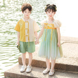 SOLVBAO Summer Children's Chinese Style Performance Wear Children's Day Girls' Han Chinese Costume Skirt Boys' Dance Costume