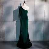 Solvbao Beautiful Dark Green One Shoulder Evening Dress, Green Mermaid Formal Dresses