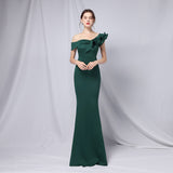 SOLVBAO 18732#6 Colors off-Shoulder Banquet Evening Dress Fashion Party Long Elegant Slim and Sexy Fishtail Dress