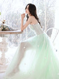 Solvbao Light Mint Green Flowers Beautiful Long Tulle Party Dress, Light Green Formal Dress Evening Dress