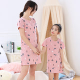 SOLVBAO Summer Girls' Nightdress Pure Cotton Children's Thin Short Sleeve Pajamas Air Conditioning Clothes Girls' Big Children Parent-Child Mother-Daughter Matching Outfit Wholesale