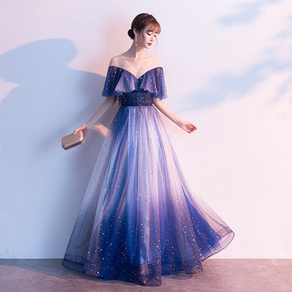 Solvbao Beautiful Blue Tulle Gradient Long Bridesmaid Dress, Wedding Party Dress