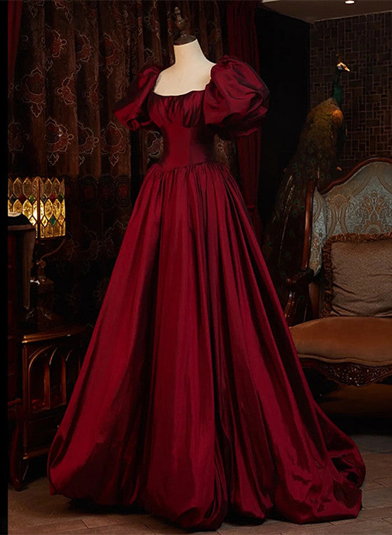 solvbao Wine Red Short Sleeves Floor Length Long Evening Dresses, Ball Gown Formal Dresses