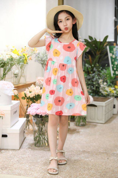 SOLVBAO 24 Summer Girls' Dress Children's Korean Princess Dress Cotton Silk Sleeveless Vest Skirt Little Girl Floral Skirt Wholesale