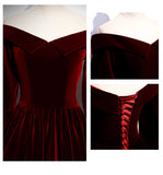 Solvbao Chic Off Shoulder Long Sleeves Velvet Party Dress,  Wine Red Prom Dress Evening Dress