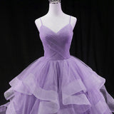 Solvbao Cute Light Purple Tulle Long Layers Straps Party Dress, Sweet 16 Formal Gown