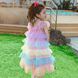 SOLVBAO Girls' Dress Summer  New Girls' Western Style Tulle Tutu Skirt Princess Dress Summer Clothes Children's Net Red Dress