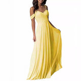 SOLVBAO Women's off-the-Shoulder Chiffon A- line Ruffled Bridesmaid Dress Long Evening Gown Formal Dress for Prom Party