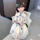 SOLVBAO Girl's Ancient Style Han Chinese Clothing Suit Chinese Style Summer Little Girl's Ancient Costume Children's Blue and White Porcelain Tang Suit Performance Wear