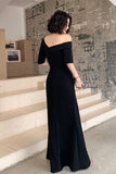 solvbao Black One Shoulder Slit Long Evening Dress, Black Formal Dress Prom Dress